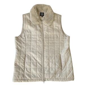 By Design Sport Women Vest M Beige Faux Fur Collar Quilted Sleeveless Full Zip